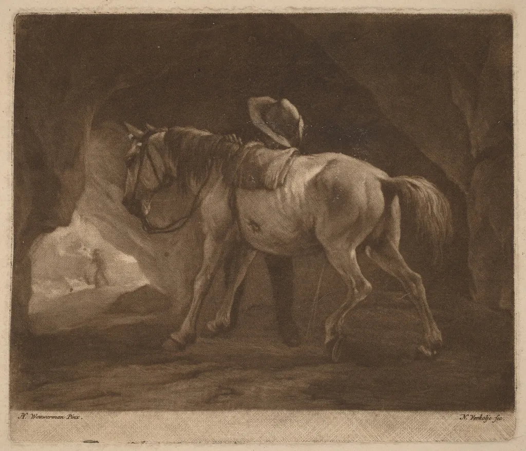 The Pissing Horse, by Nicolaas Verkolje, ink