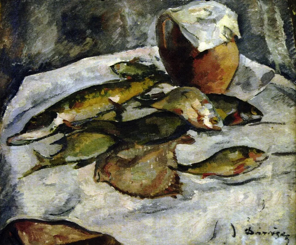 Natură moartă cu pește și cană, by Nicolae Dărăscu, 1931