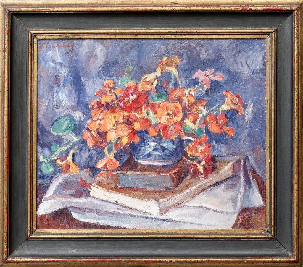 Natură statică cu cărți și flori, by Nicolae Dărăscu, unspecified, 1922