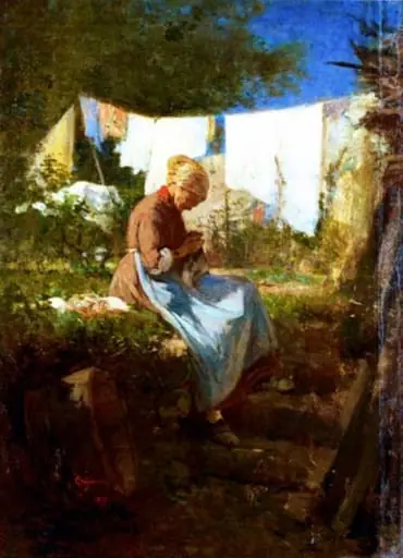Bătrână cârpind, by Nicolae Grigorescu
