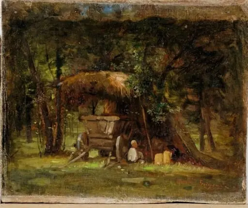 Căruță sub umbrar în pădure, by Nicolae Grigorescu