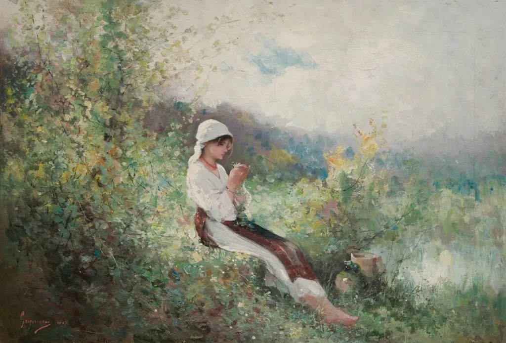 Țărancă pe iarbă, by Nicolae Grigorescu, 1885
