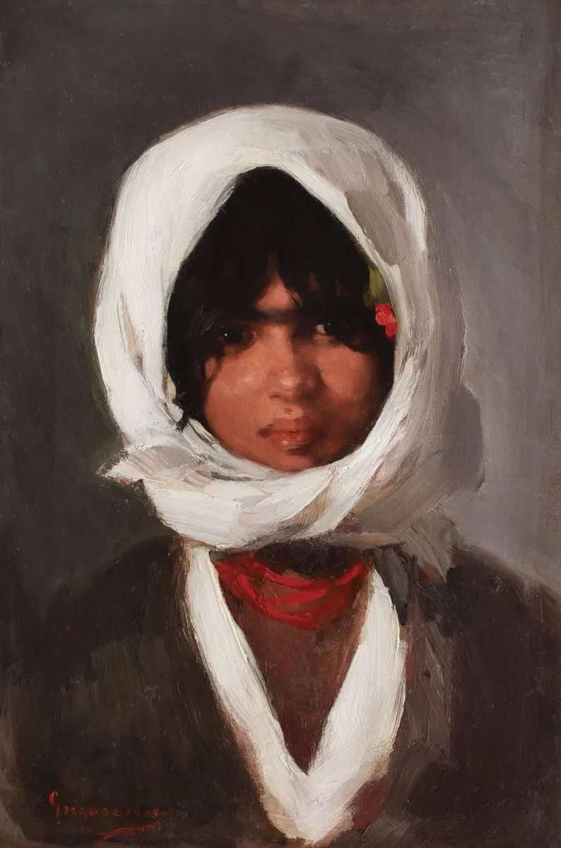 Țărăncuță cu basma albă (Cap de țigancă), by Nicolae Grigorescu, unspecified