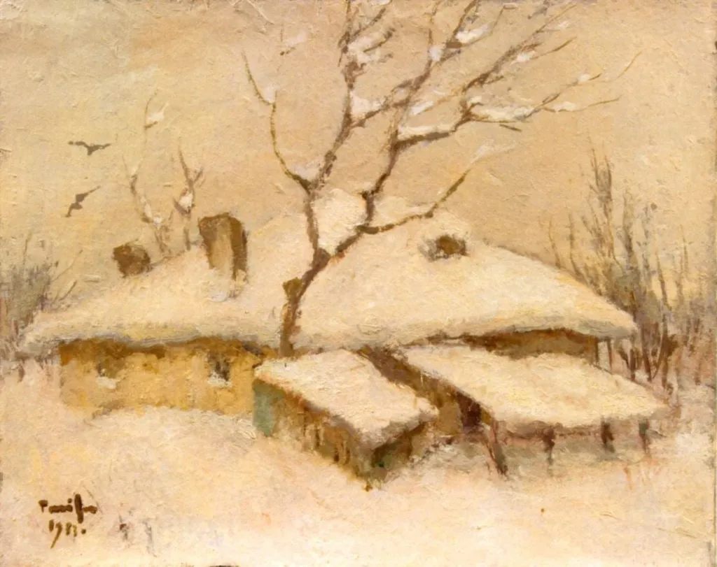 Case sub zăpadă, by Nicolae Tonitza, unspecified, 1933