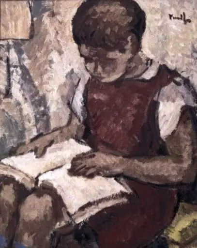 Copil în roșu citind, by Nicolae Tonitza