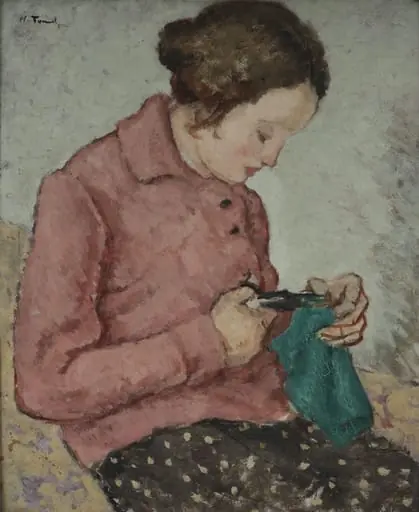 Femeie lucrând croitorie, by Nicolae Tonitza
