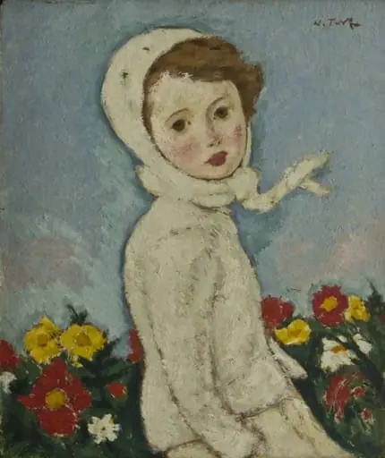 Fetiță în câmp cu flori, by Nicolae Tonitza