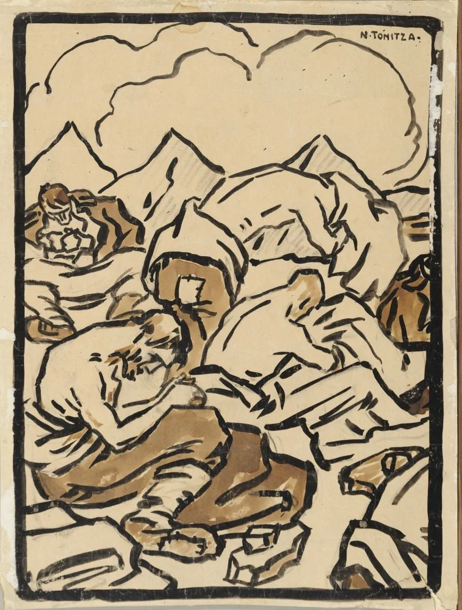 Lagăr de prizonieri (Vânatul păduchilor), by Nicolae Tonitza, 1917