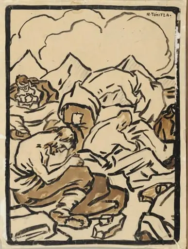 Lagăr de prizonieri (Vânatul păduchilor), by Nicolae Tonitza