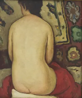 Nud cu draperie roșie, by Nicolae Tonitza, 1927
