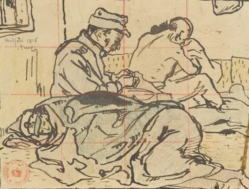 Soldați în lagărul bulgăresc de la Kîrdjali, by Nicolae Tonitza