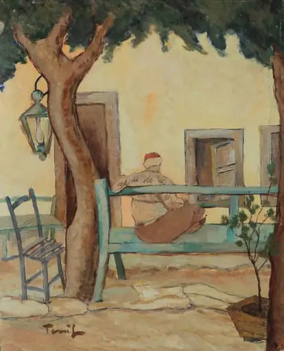 Turc șezând pe o bancă, by Nicolae Tonitza