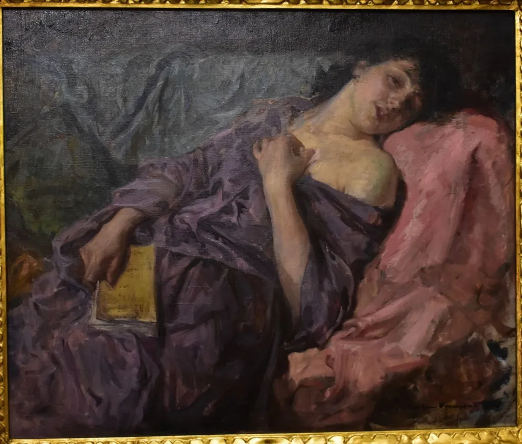 Femeia dormind (Lectură - Paul et Virginie), by Nicolae Vermont, unspecified, 1915