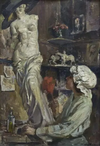 O fată ștergând de praf statuia lui Venus din Millo, by Nicolae Vermont