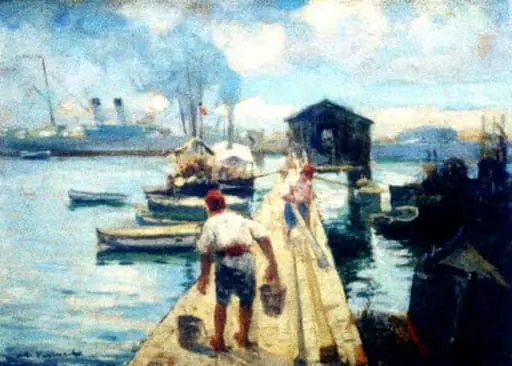 Peisaj marin cu Portul Constanța, by Nicolae Vermont