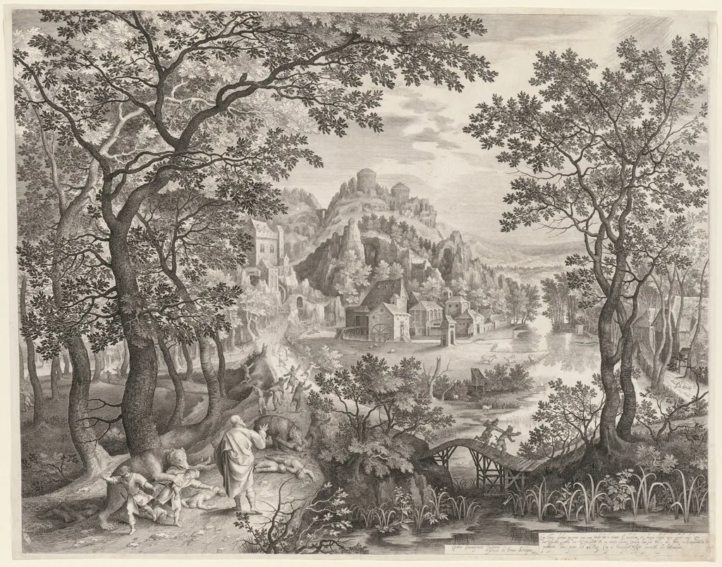 Elisha Cursing the Children of Bethel Who Are Being Devoured by the Bears, by Nicolaes de Bruyn, 1602