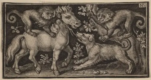 Horse with Two Monkeys and a Dog, by Nicolaes de Bruyn