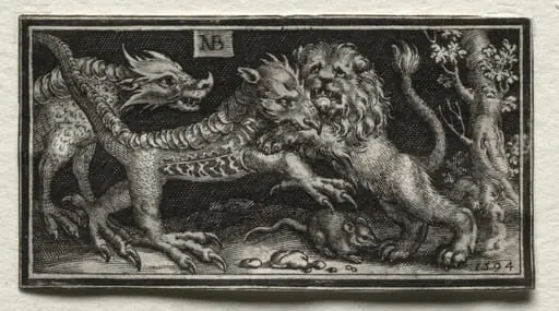 Lion Fighting two Beasts, by Nicolaes de Bruyn