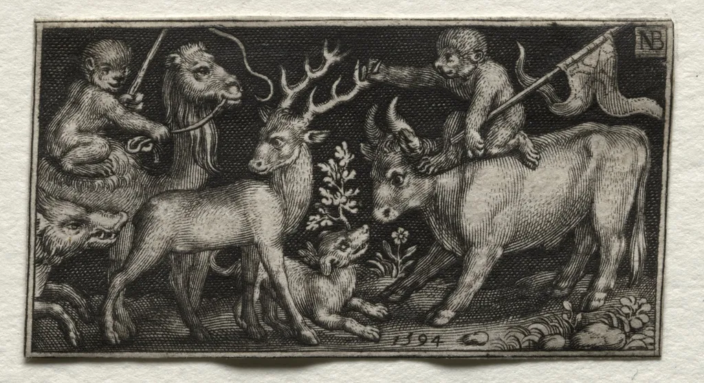 Monkeys Riding a Camel and a Bull, by Nicolaes de Bruyn, 1594