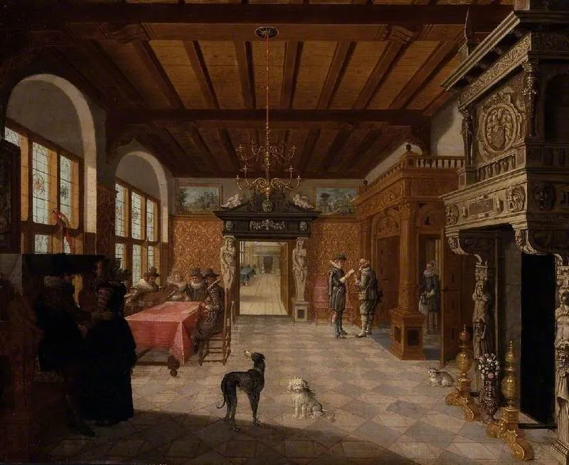 Interior of a hall, by Nicolaes de Giselaer, oil, 1621