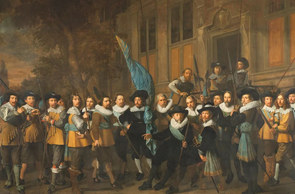 Officers and Other Civic Guardsmen of the IVth District of Amsterdam, under the Command of Captain Jan Claesz van Vlooswijck and Lieutenant Gerrit Hudde, by Nicolaes Eliaszoon Pickenoy, unspecified, 1642