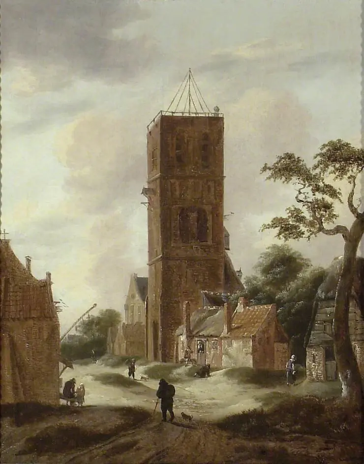 A Village Street with a Church Tower, by Nicolaes Hals