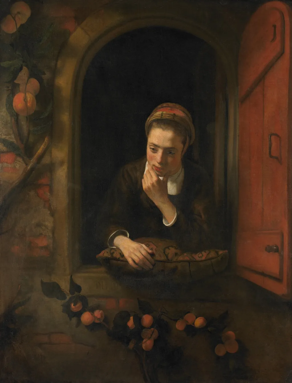 Girl at a window, known as 'The daydreamer', by Nicolaes Maes, oil, 1650