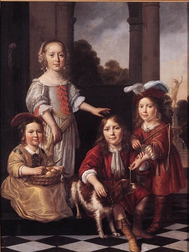 Portrait of Four Children, by Nicolaes Maes, oil, 1657