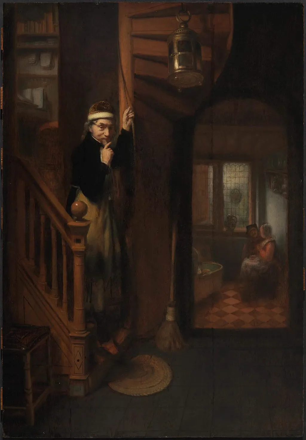 The Eavesdropper, by Nicolaes Maes, oil, 1656