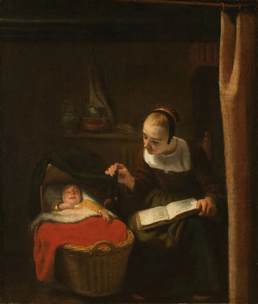 Young woman at the cradle