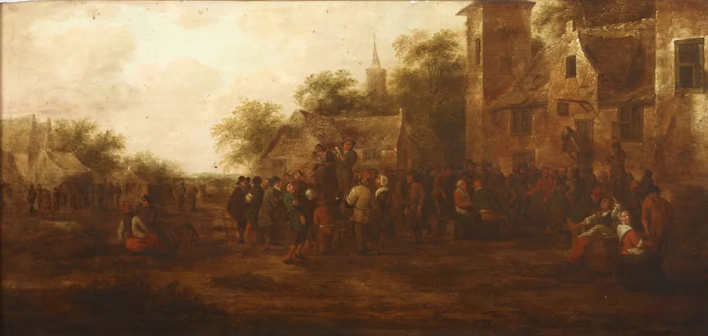 Meeting in Front of the Tavern, by Nicolaes Molenaer, oil, 1661