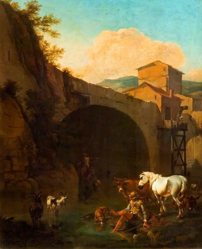 Arch of a Bridge with Peasants and Cattle, by Nicolaes Pieterszoon Berchem