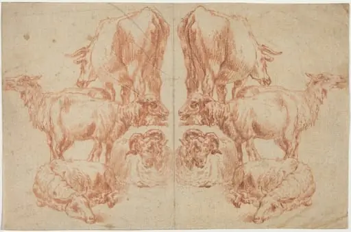 Four Sheep and a Cow, by Nicolaes Pieterszoon Berchem