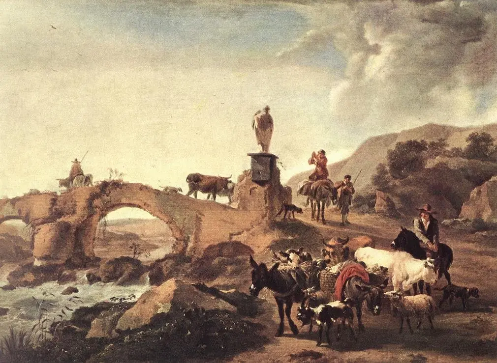 Italian Landscape with a Small Bridge, by Nicolaes Pieterszoon Berchem
