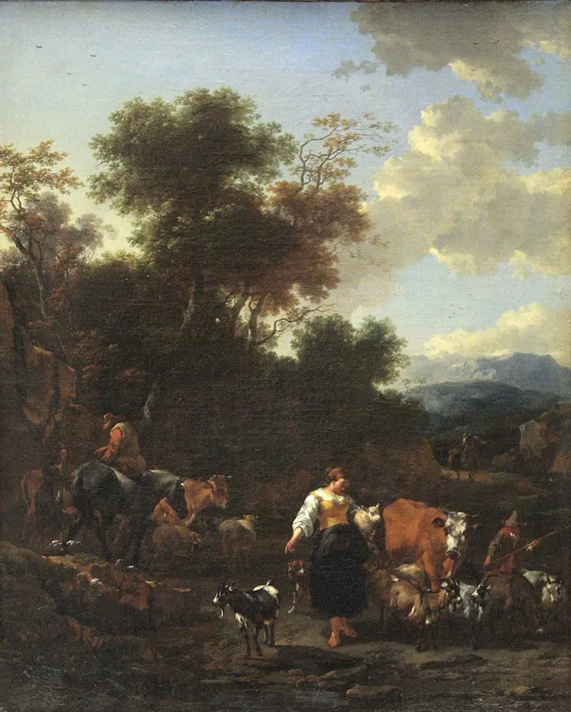 Italian Landscape with Shepherds at a River, by Nicolaes Pieterszoon Berchem