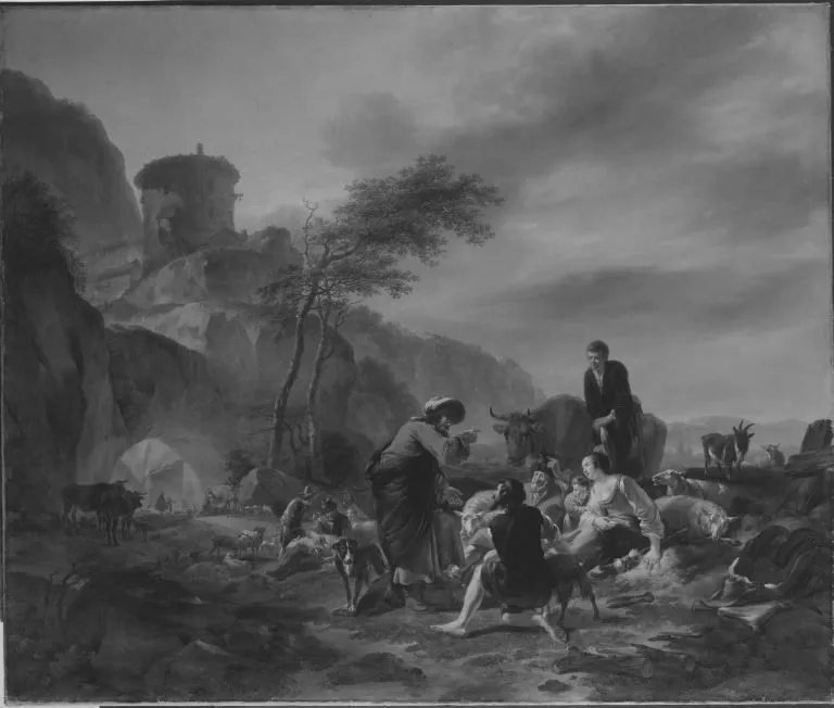 Laban divides the work, by Nicolaes Pieterszoon Berchem, oil, 1643