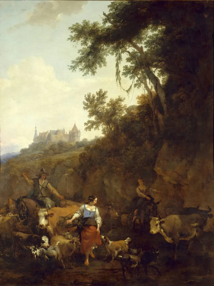 Landscape with Castle Bentheim, by Nicolaes Pieterszoon Berchem, oil, 1656