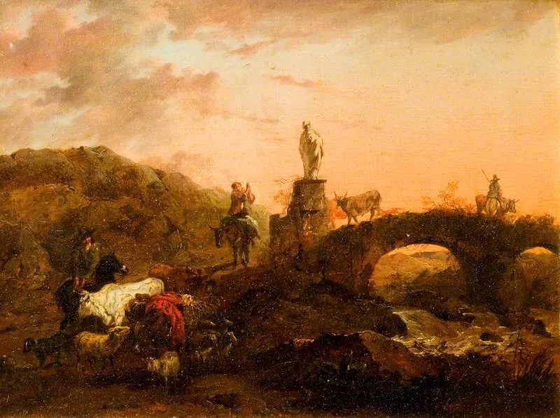 Landscape with Cattle, by Nicolaes Pieterszoon Berchem, oil, 1662