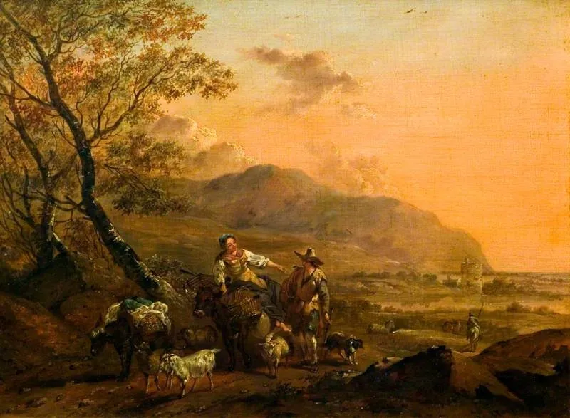 Landscape with Figures, by Nicolaes Pieterszoon Berchem, oil, 1662