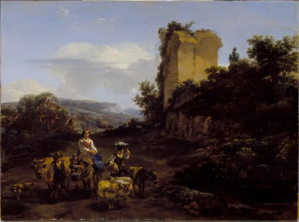 Landscape with Ruins and Travelers, by Nicolaes Pieterszoon Berchem