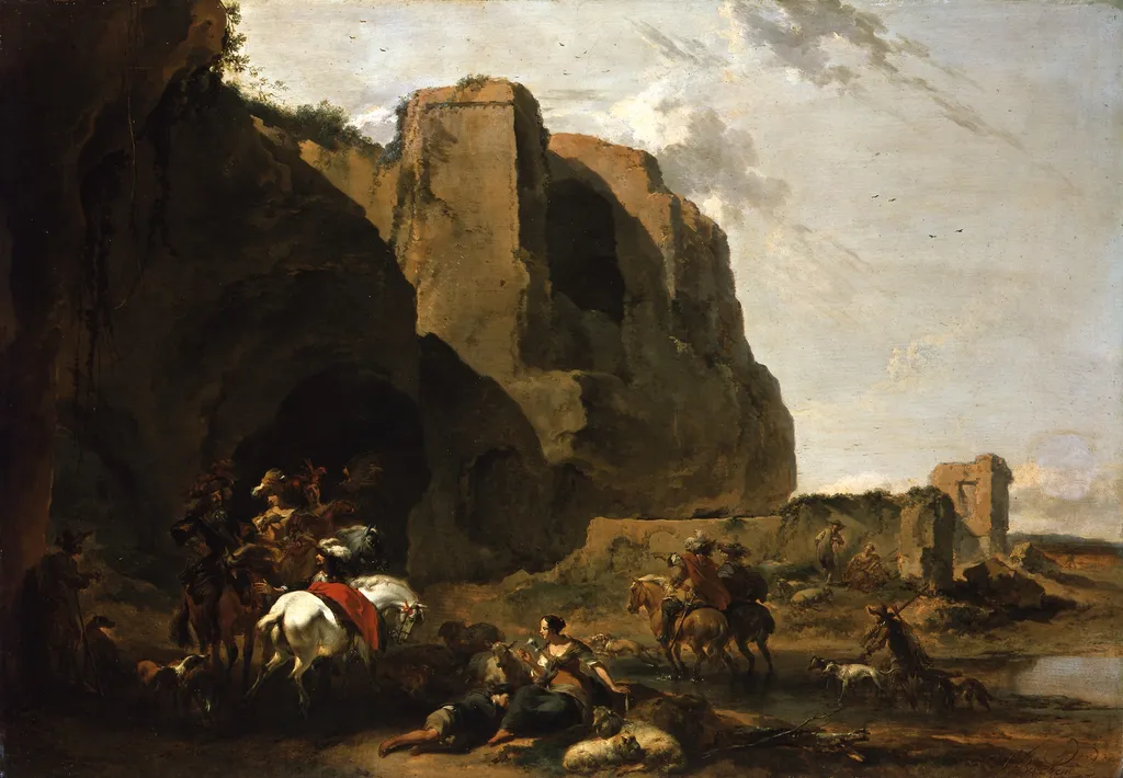 Return from the Falcon Hunt, by Nicolaes Pieterszoon Berchem, oil, 1670
