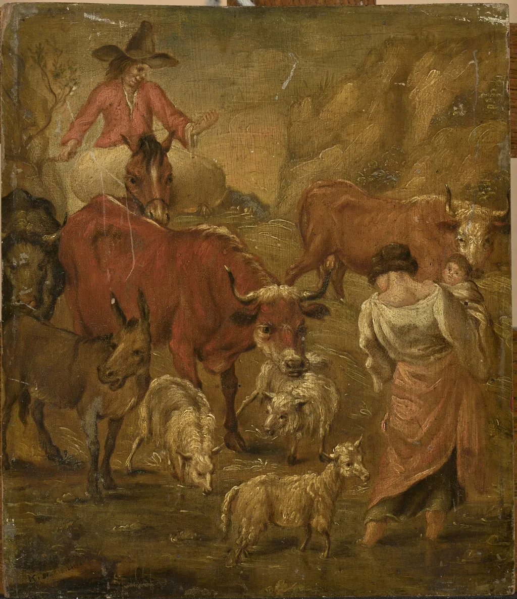 Shepherds with cattle, by Nicolaes Pieterszoon Berchem, oil, 1662