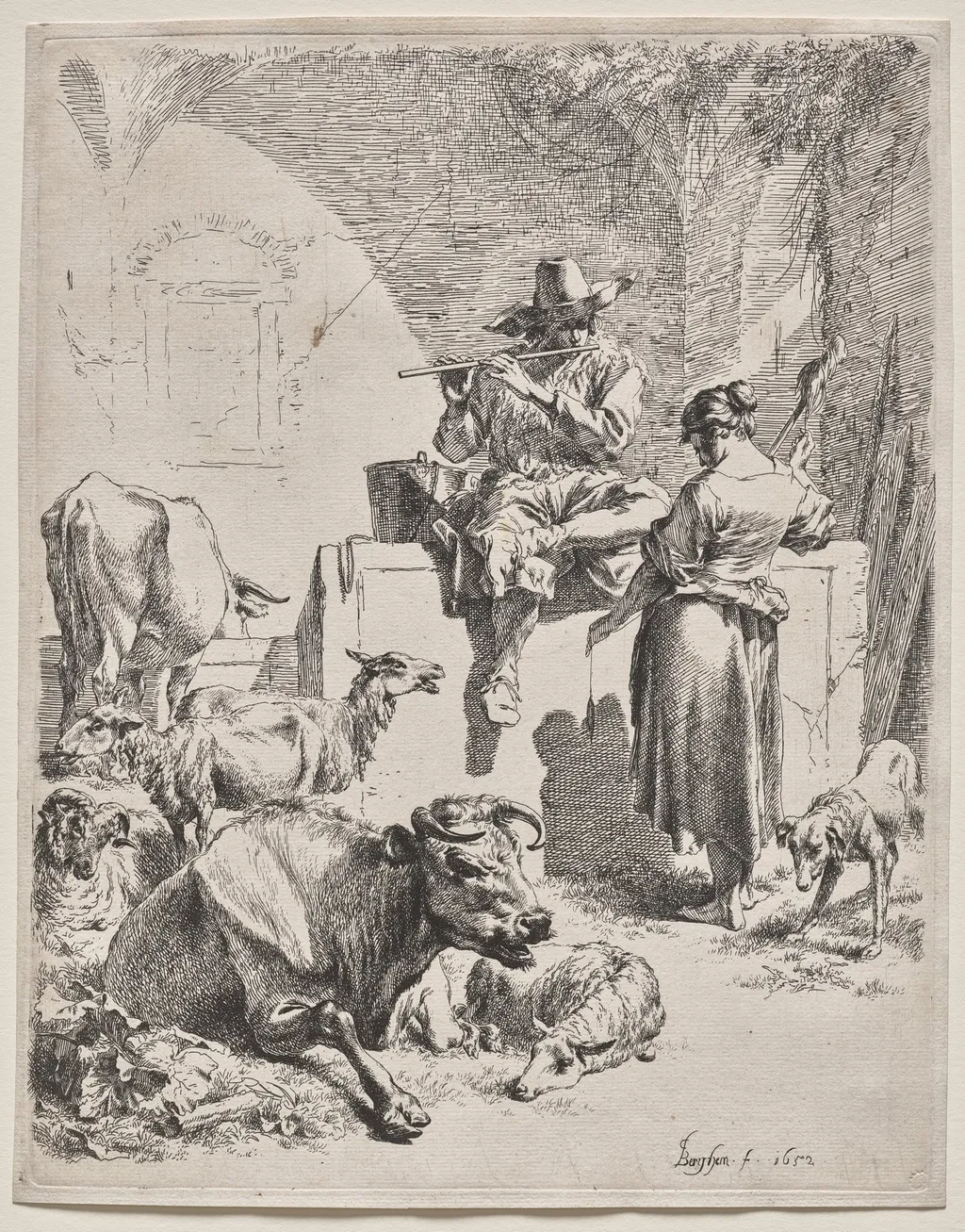 The Piping Shepherd, by Nicolaes Pieterszoon Berchem, 1652