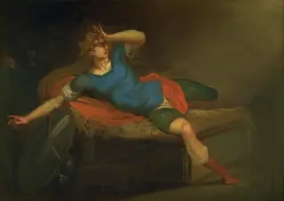 Richard III wakes up from his nightmare in his tent in Bosworth