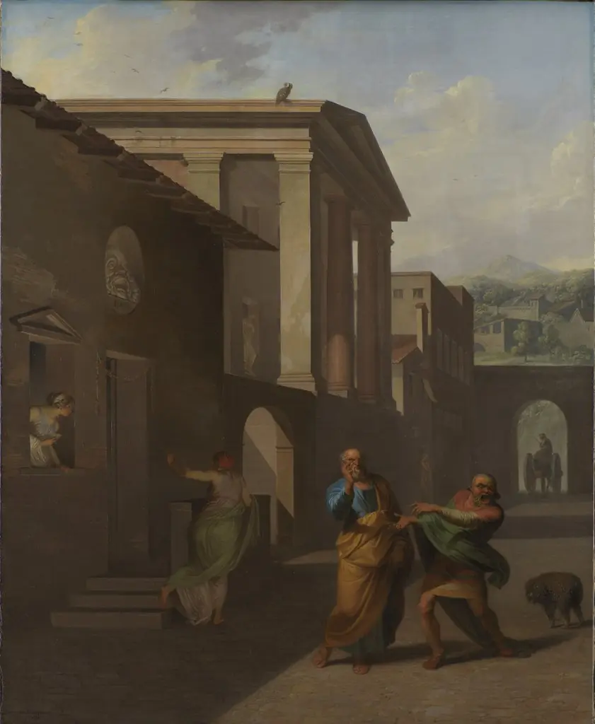 The Midwife Taking Leave of the girl from Andros. From Terence´s Andria, by Nicolai Abildgaard