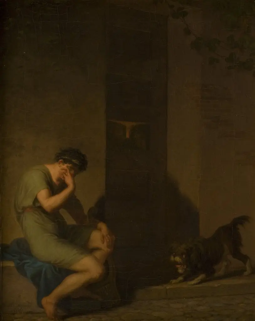 Tibullus Lamenting outside the Door of his Beloved, by Nicolai Abildgaard