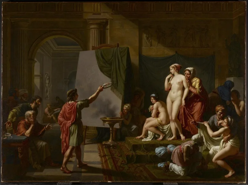 Zeuxis choisissant des modèles, by Nicolas-André Monsiau, oil, 1799