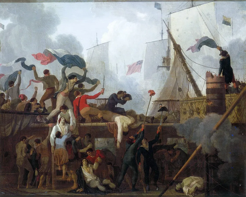 Héroïsme des marins du vaisseau Le Vengeur commandés par le capitaine Renaudin, by Nicolas-Antoine Taunay, oil, 1798