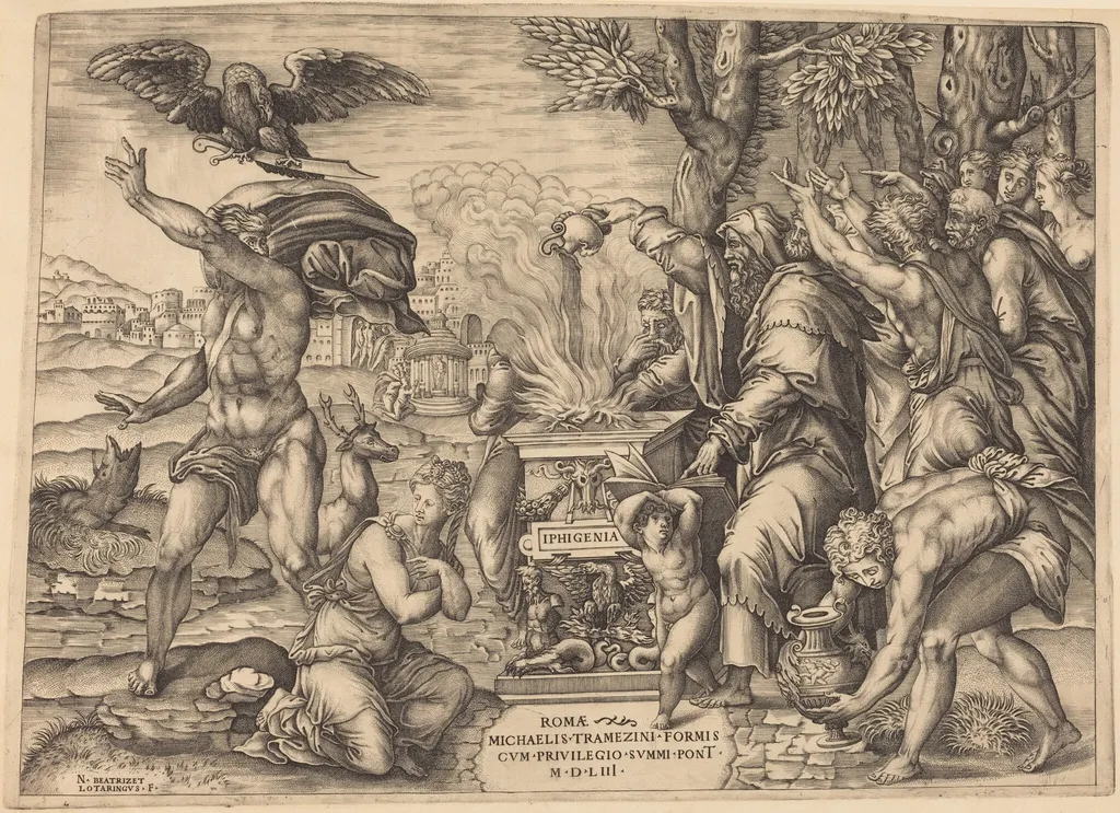 The Sacrifice of Iphigenia, by Nicolas Beatrizet, ink, 1540