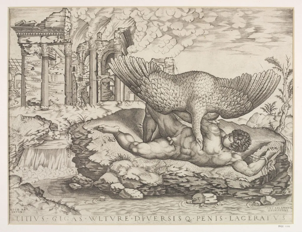 Tityus devoured by a Vulture, by Nicolas Beatrizet, 1520